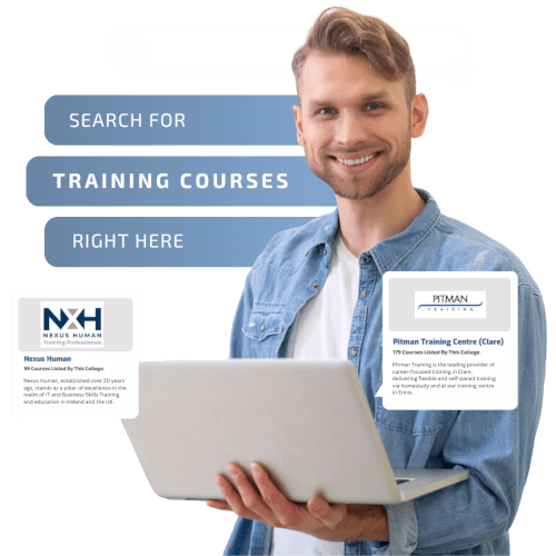 happy corporate student with laptop in his hands